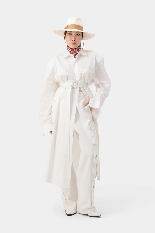 Aura Belted Shirt - White