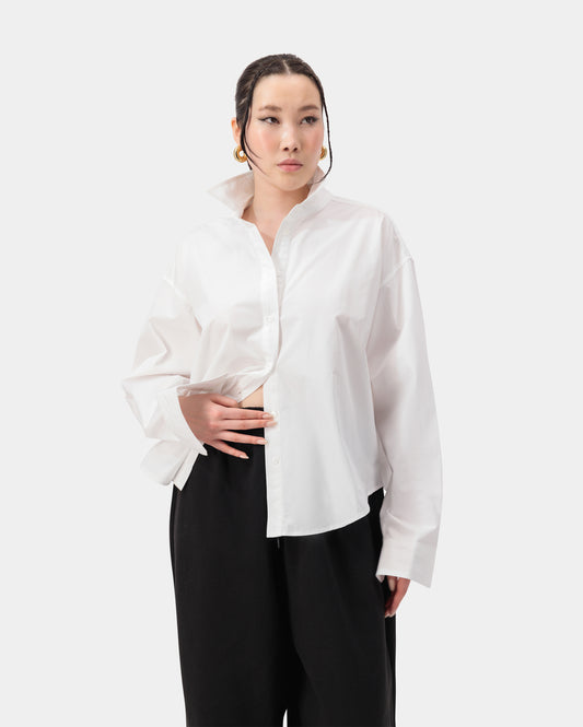 Aura Collar Button Down Shirt - White