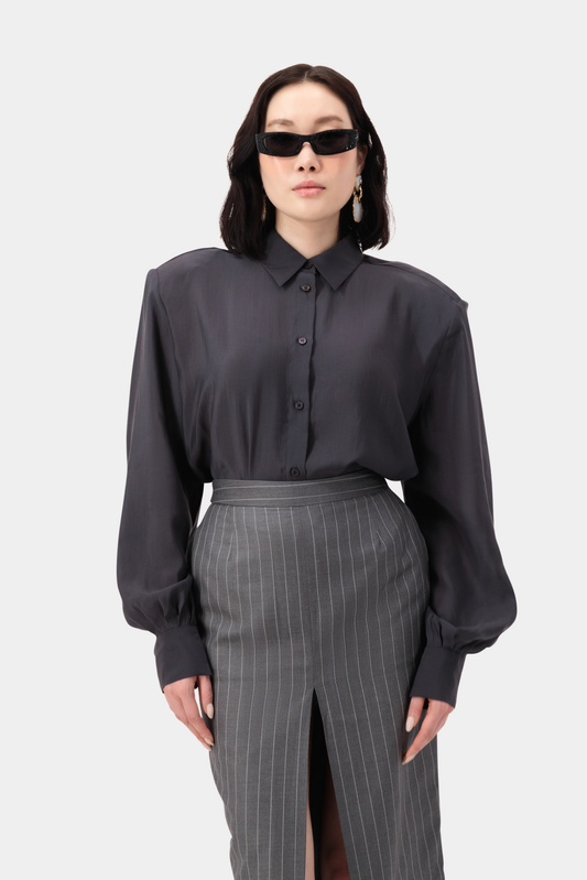 Aura Satin Shirt - Grey