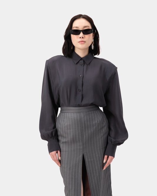Aura Satin Shirt - Grey