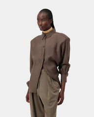Aura Satin Shirt - Khaki