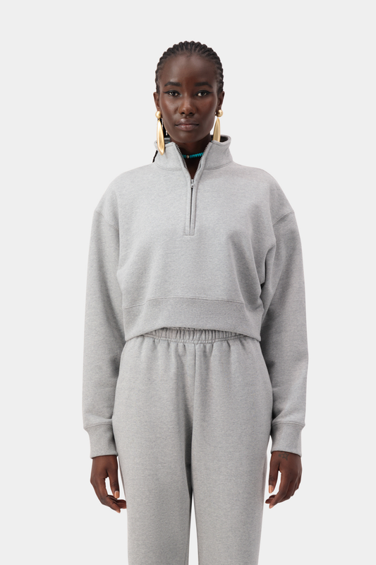 Contour Cropped Zip Sweatshirt - Grey