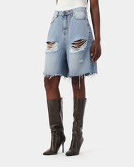 Distress Bermuda Jorts - Light Blue