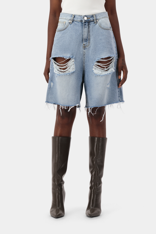 Distress Bermuda Jorts - Light Blue