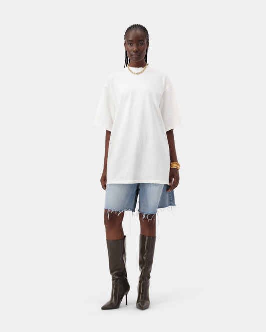 Distress Mock Neck Tee - White