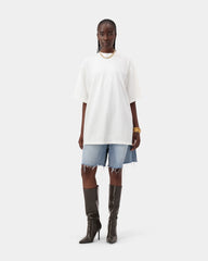 Distress Mock Neck Tee - White