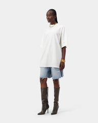 Distress Mock Neck Tee - White