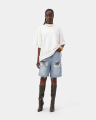 Distress Mock Neck Tee - White