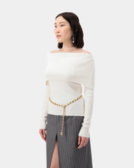Shoulder Knit Top - Beige
