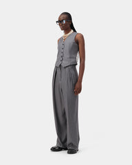 Stride Pleat Trousers - Grey Pin Stripe
