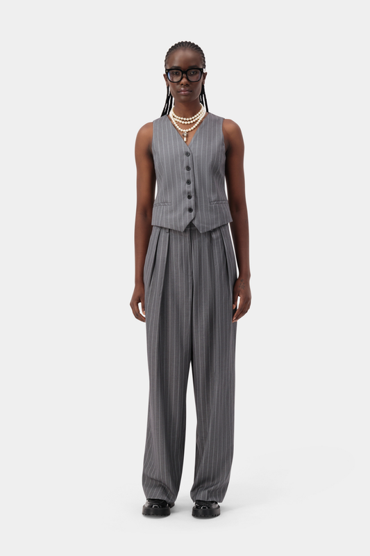 Stride Pleat Trousers - Grey Pin Stripe