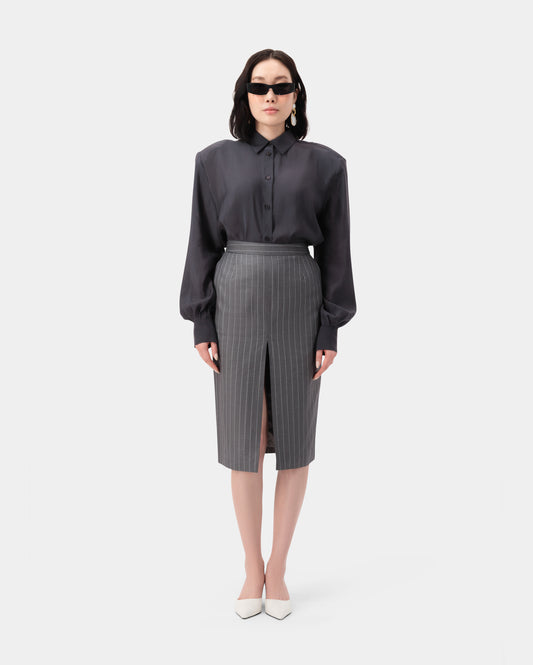 Stride Skirt - Grey Pin Stripe