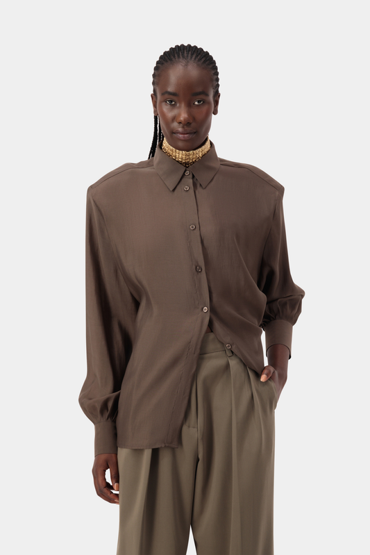 Aura Satin Shirt - Khaki