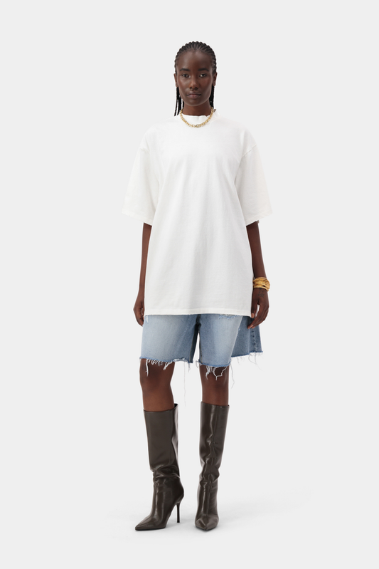 Distress Mock Neck Tee - White
