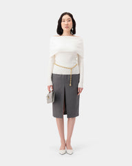 Shoulder Knit Top - Beige