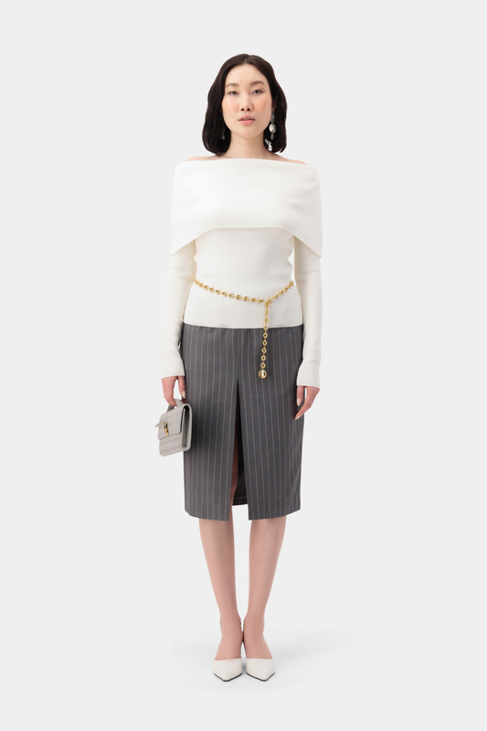 Shoulder Knit Top - Beige
