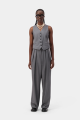 Stride Pleat Trousers - Grey Pin Stripe